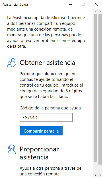 Obtén la asistencia rápida ingresando el código de la persona que ayuda.