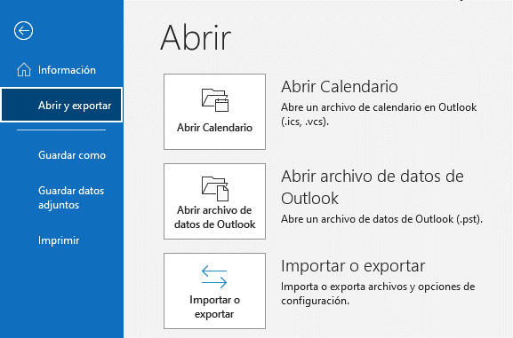 Abrir configuración de Outlook