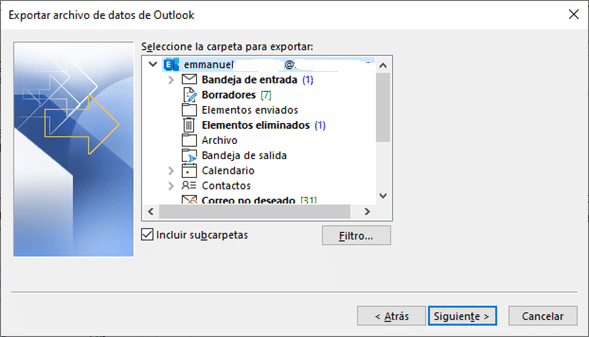 Exportar archivo de datos de Outlook