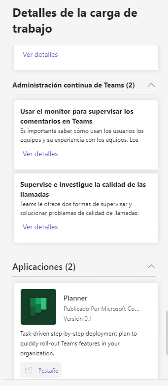 Vista de tareas de carga de trabajo en Teams