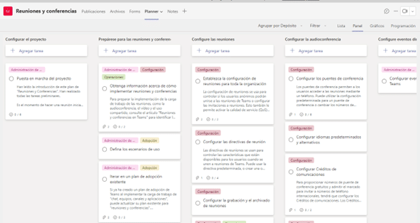 Planner con las diferentes tareas de la carga de trabajo desarrollada